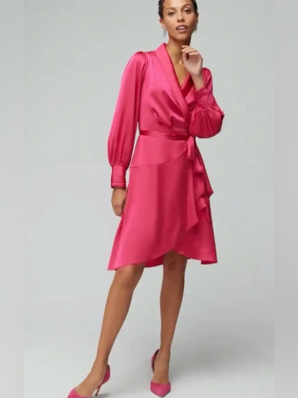 White House Black Market Hot Pink Satin Wrap Dress